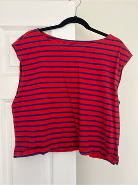 Women's Red and Blue Striped Cap Sleeve Top XL BOXY